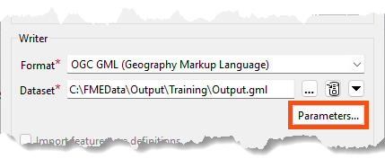 The writer Parameters button on the Generate Workspace dialog